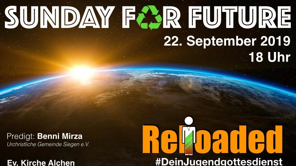 Flyer des Jugendgottesdienst Reloaded am 22. September 2019 - Thema Sunday for future