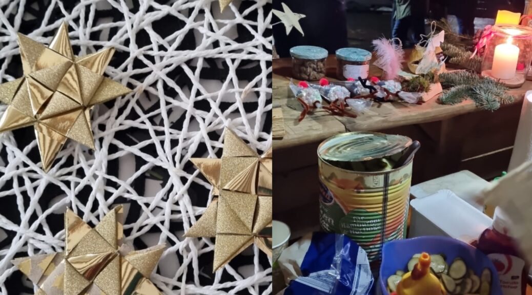 Collage aus dem Stand des CVJM Alchen vom Weihnachtsmarkt in Alchen 2023